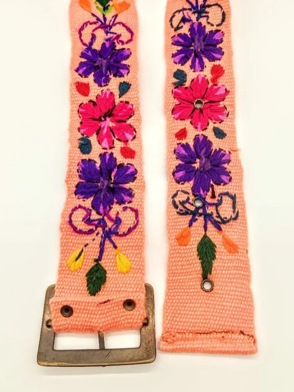 Peruvian Multicolor Wool Floral Hand-Embroidered Belt